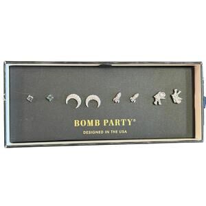 Bomb Party Simply Studs “Up Up And Away” Rainbow Topaz on Rhodium Astronaut